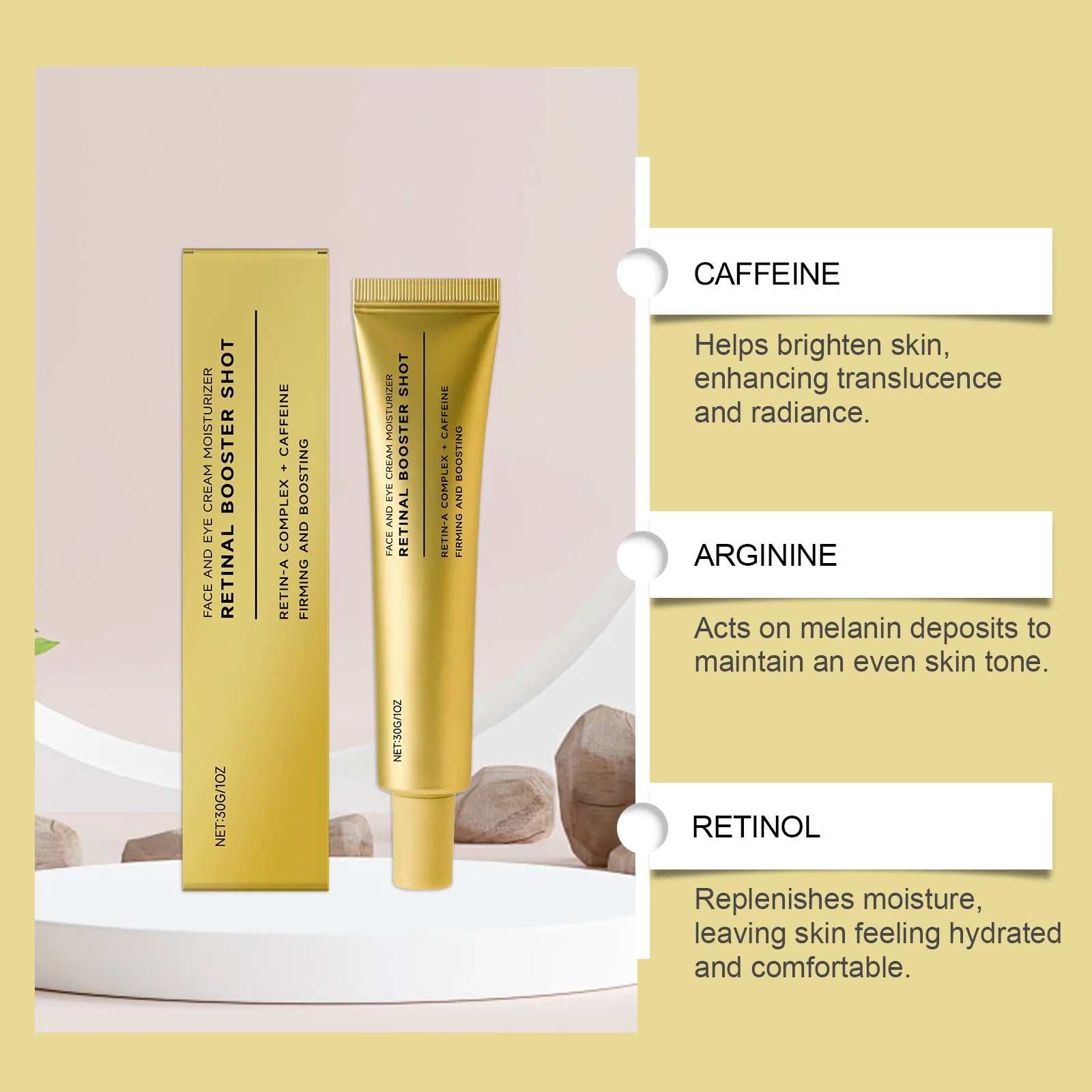 Retinol Firming Cream with Caffeine Tighten Skin Elasticity Strengthened Barrier Protection Rejuvenate Shrinks Pores Brighten