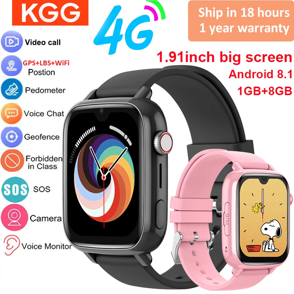 4G Kids Smart Watch – GPS, Video Call, SOS, Camera & Location Tracker