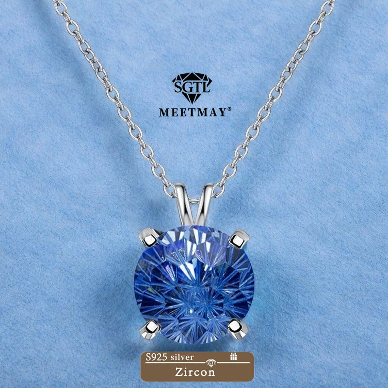 S925 sterling silver sparkle Pyrotechnic cut Cubic Zirconia pendant necklace for women fine jewelry simple classic colorful