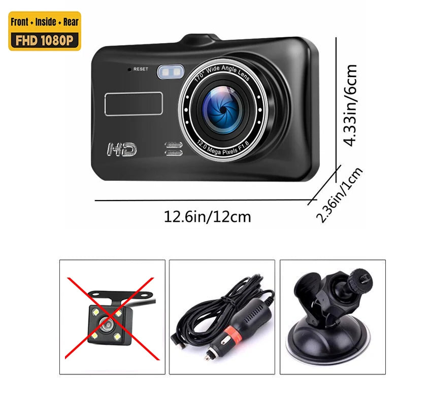 4-inch 1080P Dash Cam Touch Screen – Front & Rear DVR G-Sensor Night Vision 24H Parking