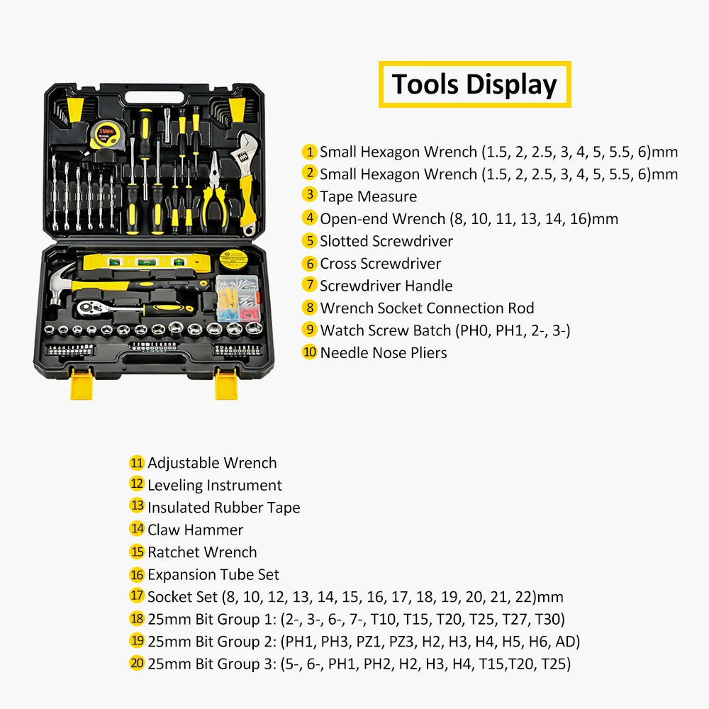108 Piece Tool Set General House hold Hand Tool Kit with Plastic Toolbox Storage Case   Used to Car repair And home Repair