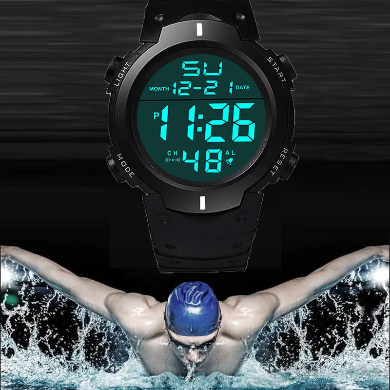 Men's Sport LED Digital Watch, Multi-Function Rubber Fitness Athlete Electronic Clock