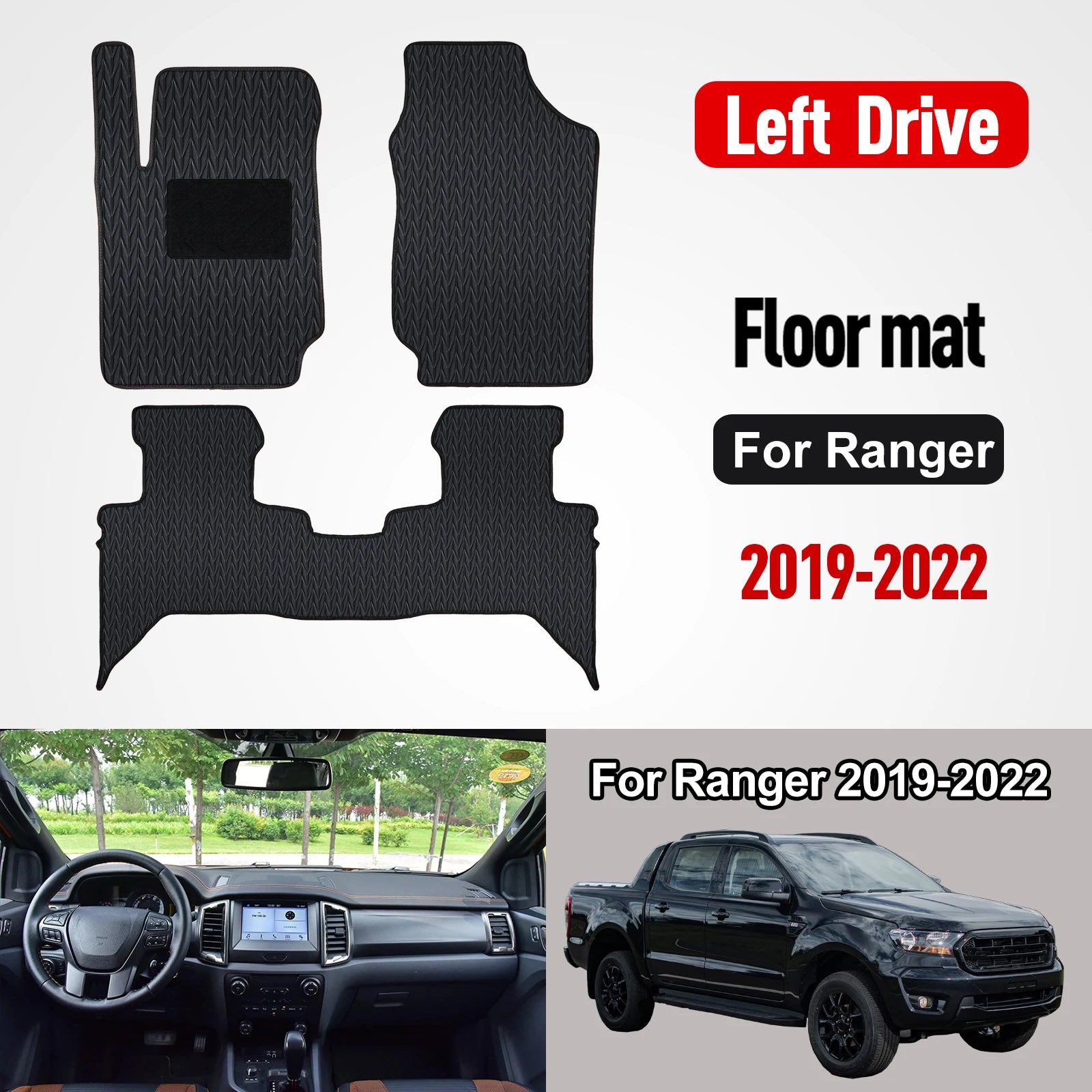 Custom Waterproof Car Floor Mats for Ford Ranger 2019-2022 – Non-Slip Front & Rear Cargo Liner