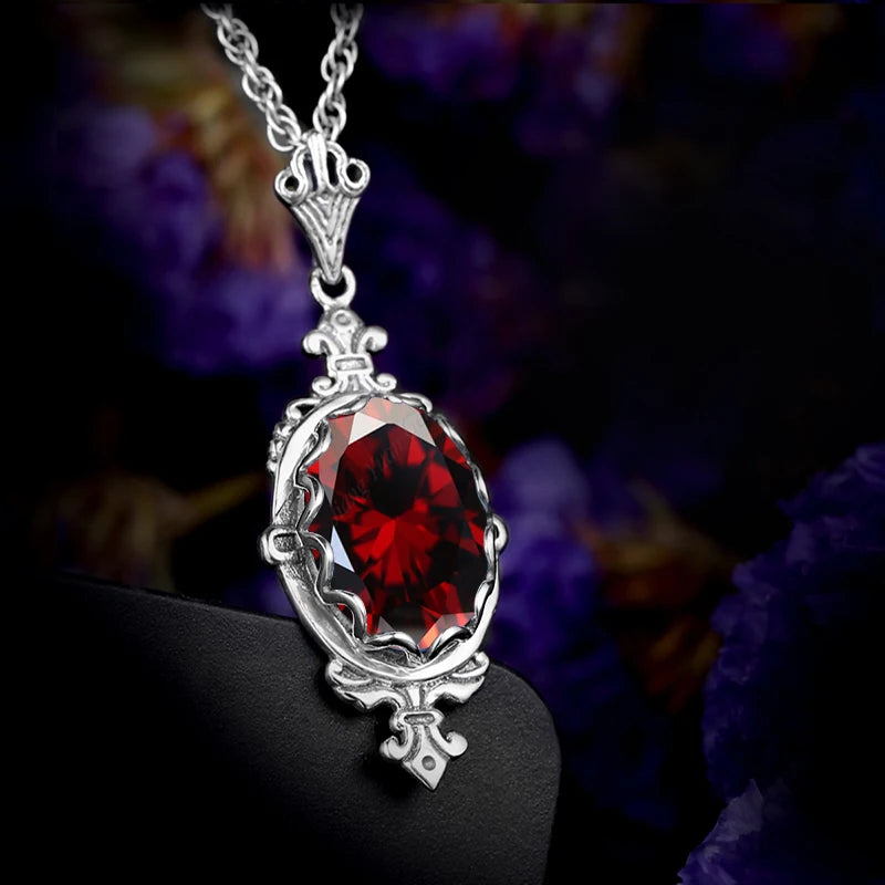 Hand Made Real 925 Sterling Silver Garnet Stone Necklace Pendant For Women Statement Vintage Fine Jewelry Mother Trendy Gifts