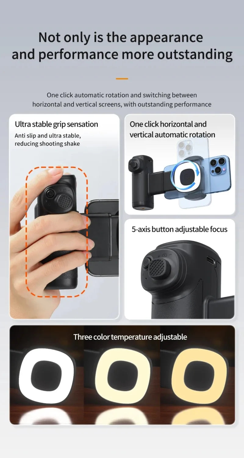 Portable Handle Mobile Camera Assistant with Bluetooth LED Selfie Light Adjustable Angle for Phone Photography Live Streaming