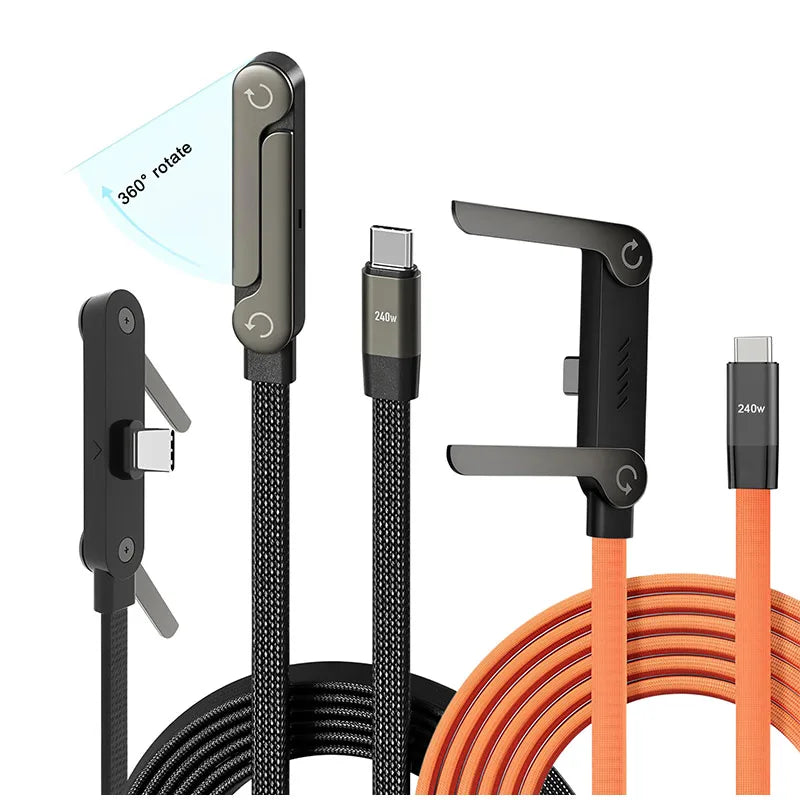 USB Type-C 240W Super Fast Charging Cable 2-in-1 Folding Holder For iPhone 15-17 Android Phone Charger Cable USB To C, C To C