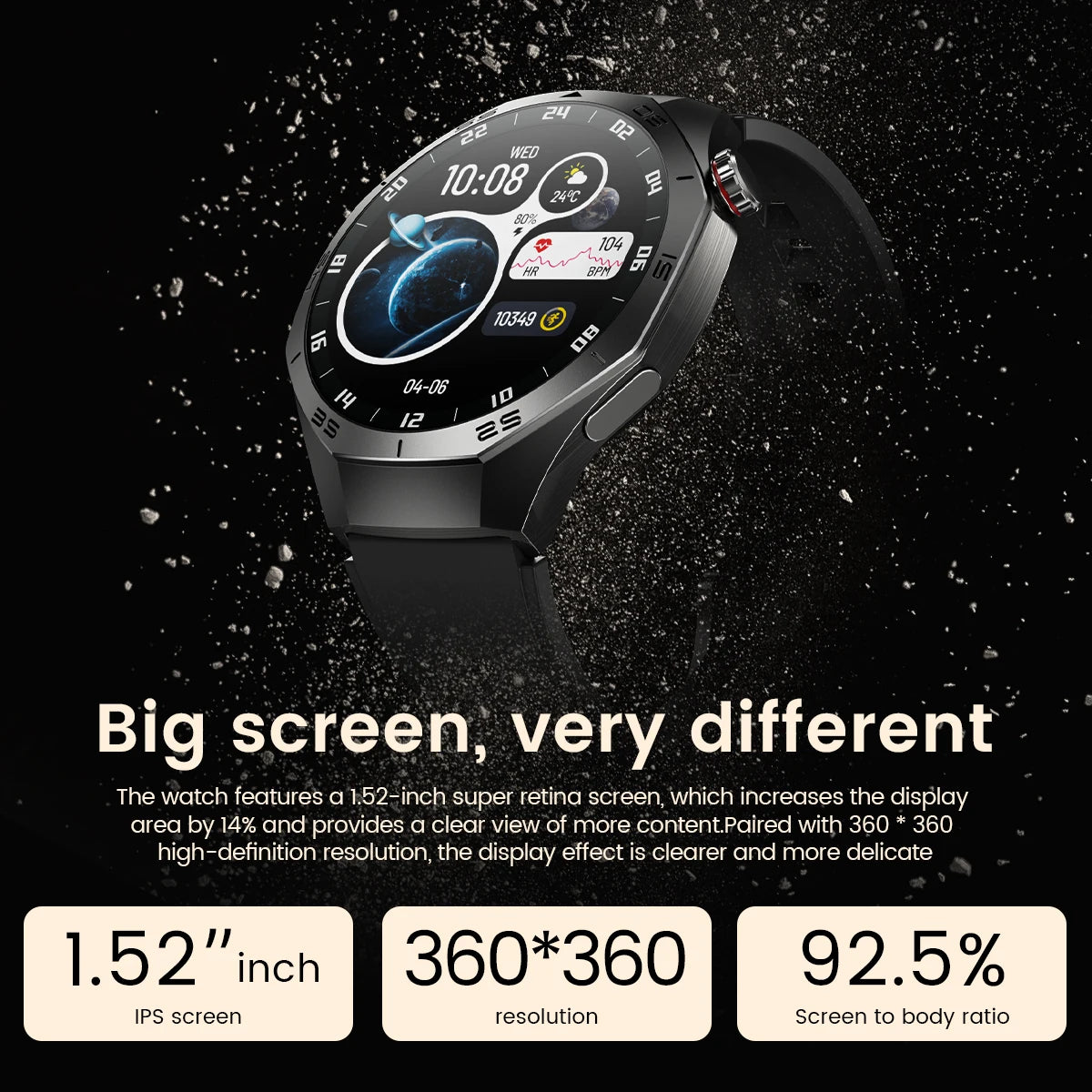 2025 New SmartWatch Men HD AMOLED 1.52" – GPS, Heart Rate, BT Calls, Motion Tracking
