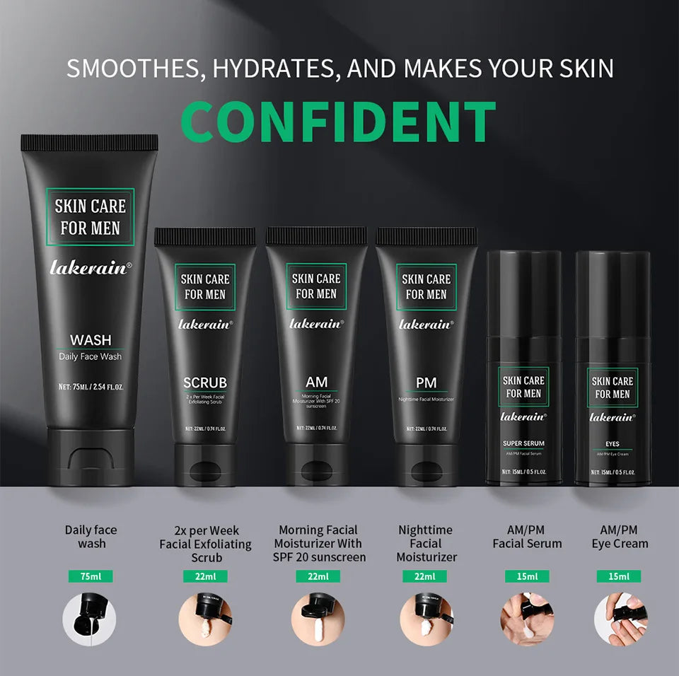 Men's Skin Care Kit - 3 in 1 Set with Face Wash, Moisturizing Cream & Eye Cream, Daily Anti-Aging & Oil Control Facial Treatment