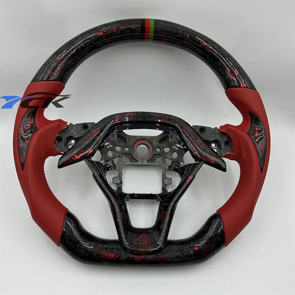 Car accessories Steering Wheel Custom For 2018 2019 2020 2021 2022 2023 Honda Accord Forged Carbon Fiber Red Leather