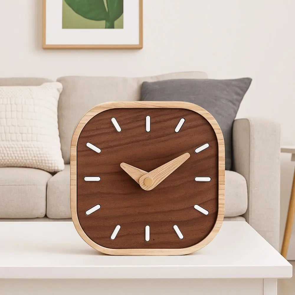 Retro Wooden Tabletop Clock – Silent Decorative Bedside Table Clock for Home Decor