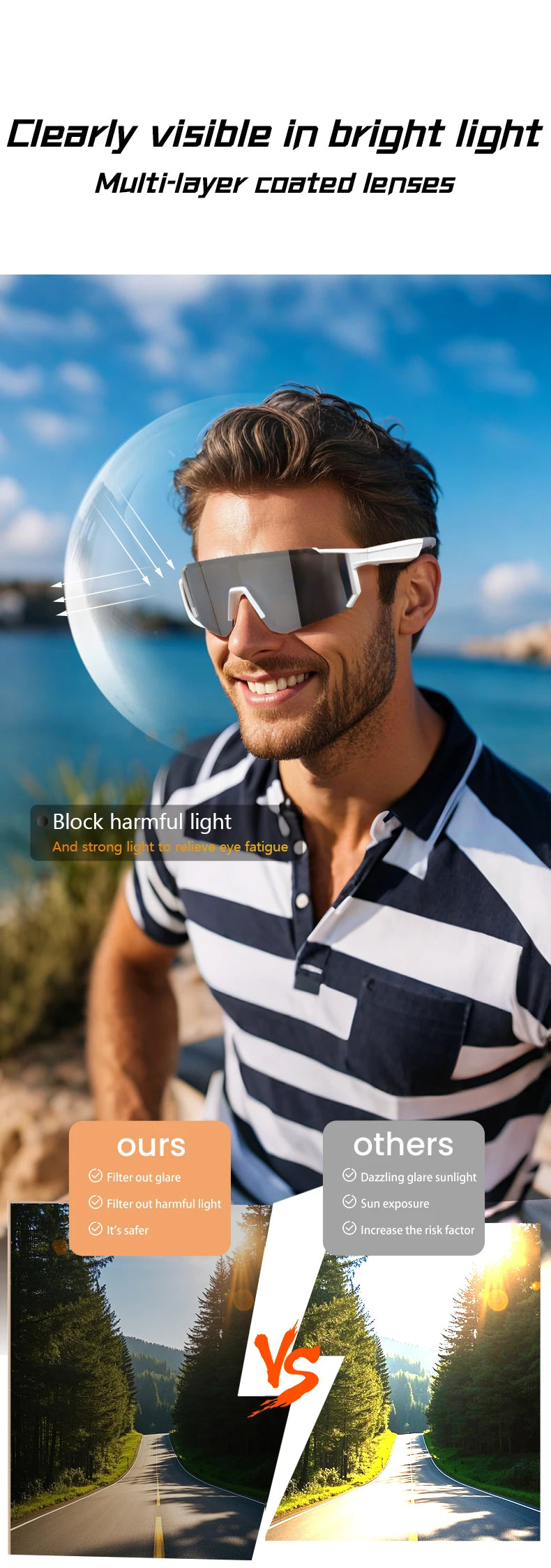 LIGE Smart Glasses Cycling Sport – 100+ Languages AI Translation, Bluetooth, Music, UV Protection