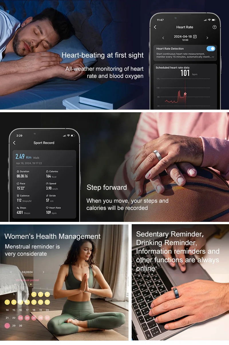 R10 Smart Ring for Men & Women – Wireless Charging, Multi-Sport Tracker, Activity Modes for Android & iOS