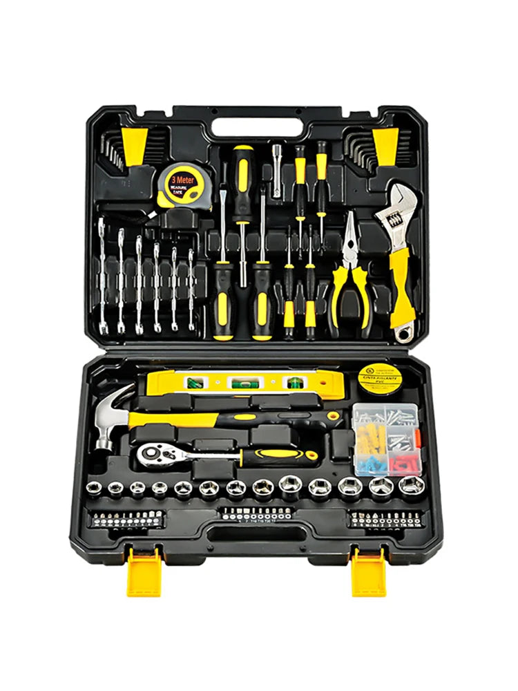 108 Piece Tool Set General House hold Hand Tool Kit with Plastic Toolbox Storage Case   Used to Car repair And home Repair