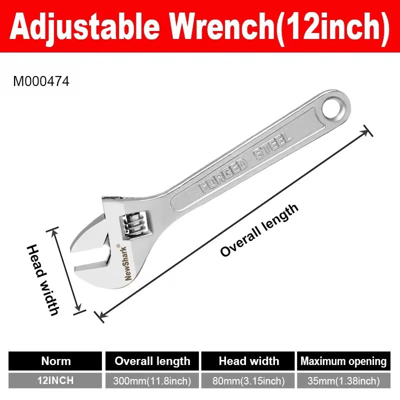 Adjustable Wrench – Large Opening Long Handle Universal Spanner CR-V Steel Workshop Tool