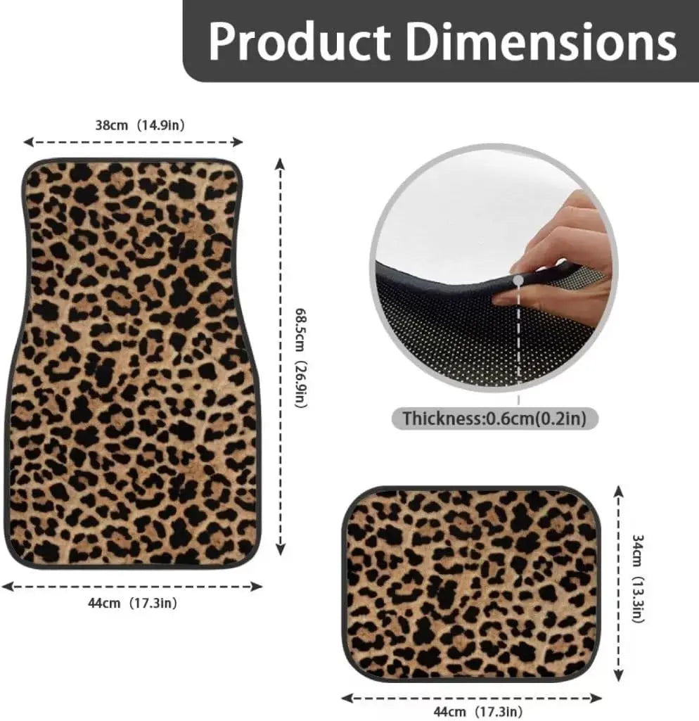 Leopard Print Car Floor Mats – 4-Piece All-Weather Universal Fit for SUVs, Limos & Trucks