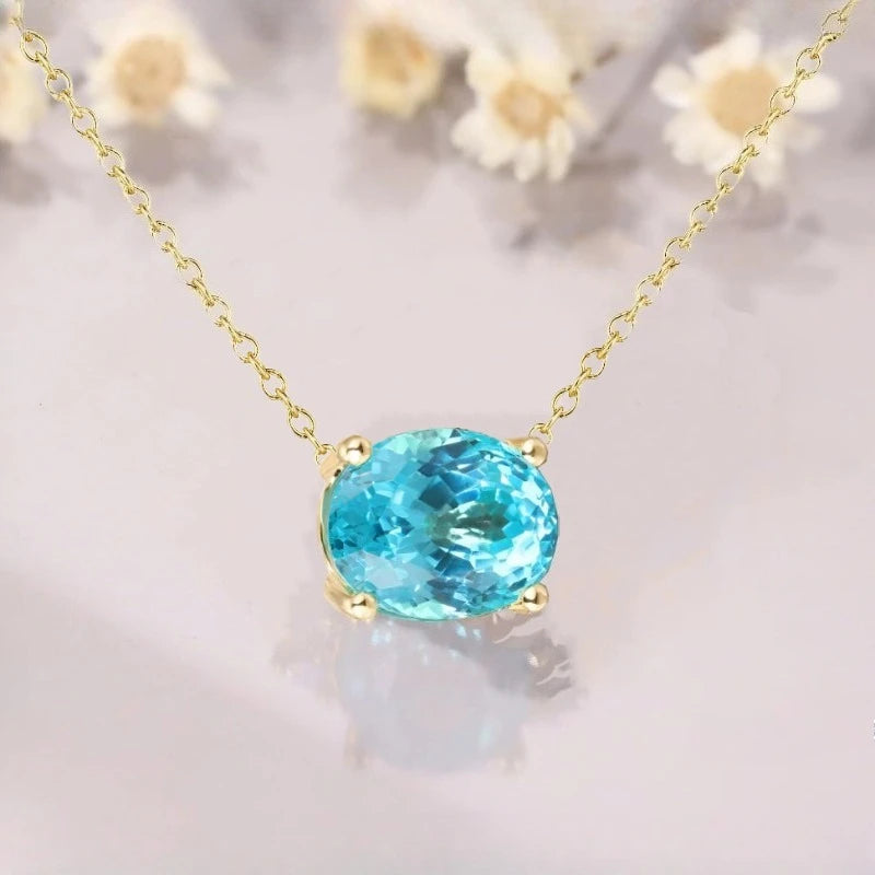 100% 925 Silver Vintage Elegant Oval Shape Pendant Necklace Paraiba YAG Inlaid Luxury Fashion Jewellery
