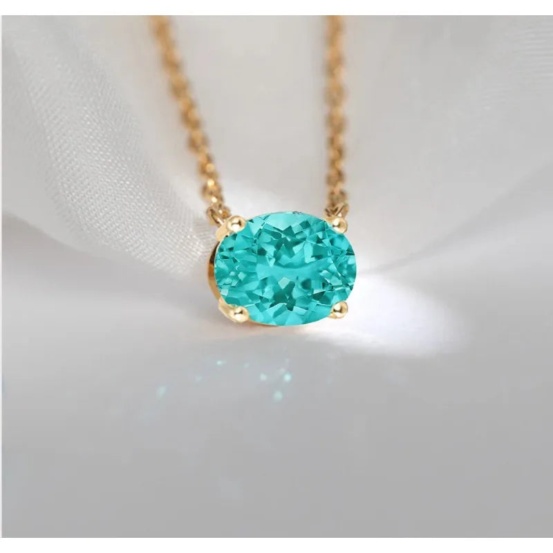 100% 925 Silver Vintage Elegant Oval Shape Pendant Necklace Paraiba YAG Inlaid Luxury Fashion Jewellery
