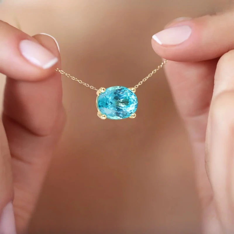 100% 925 Silver Vintage Elegant Oval Shape Pendant Necklace Paraiba YAG Inlaid Luxury Fashion Jewellery