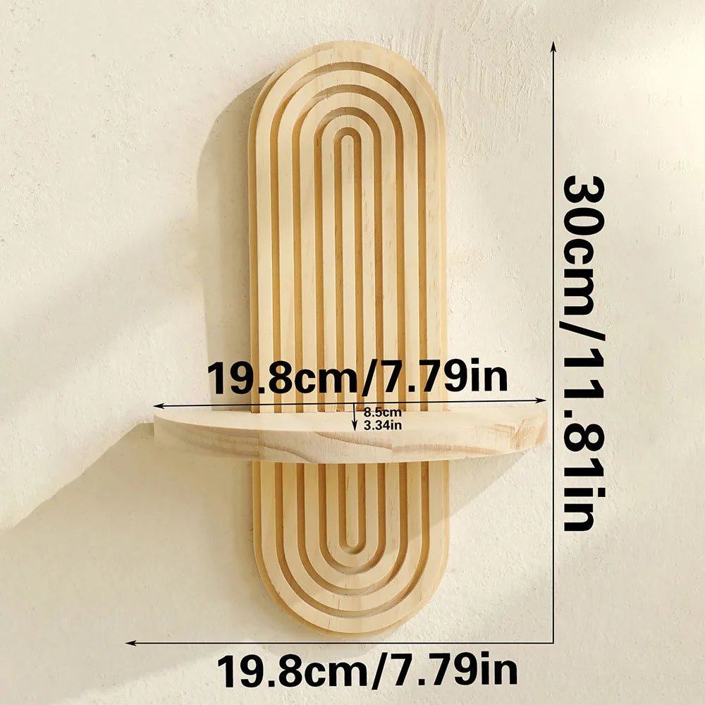 Boho Wooden Wall Mounted Shelves – Decorative Plant Display Shelves for Home