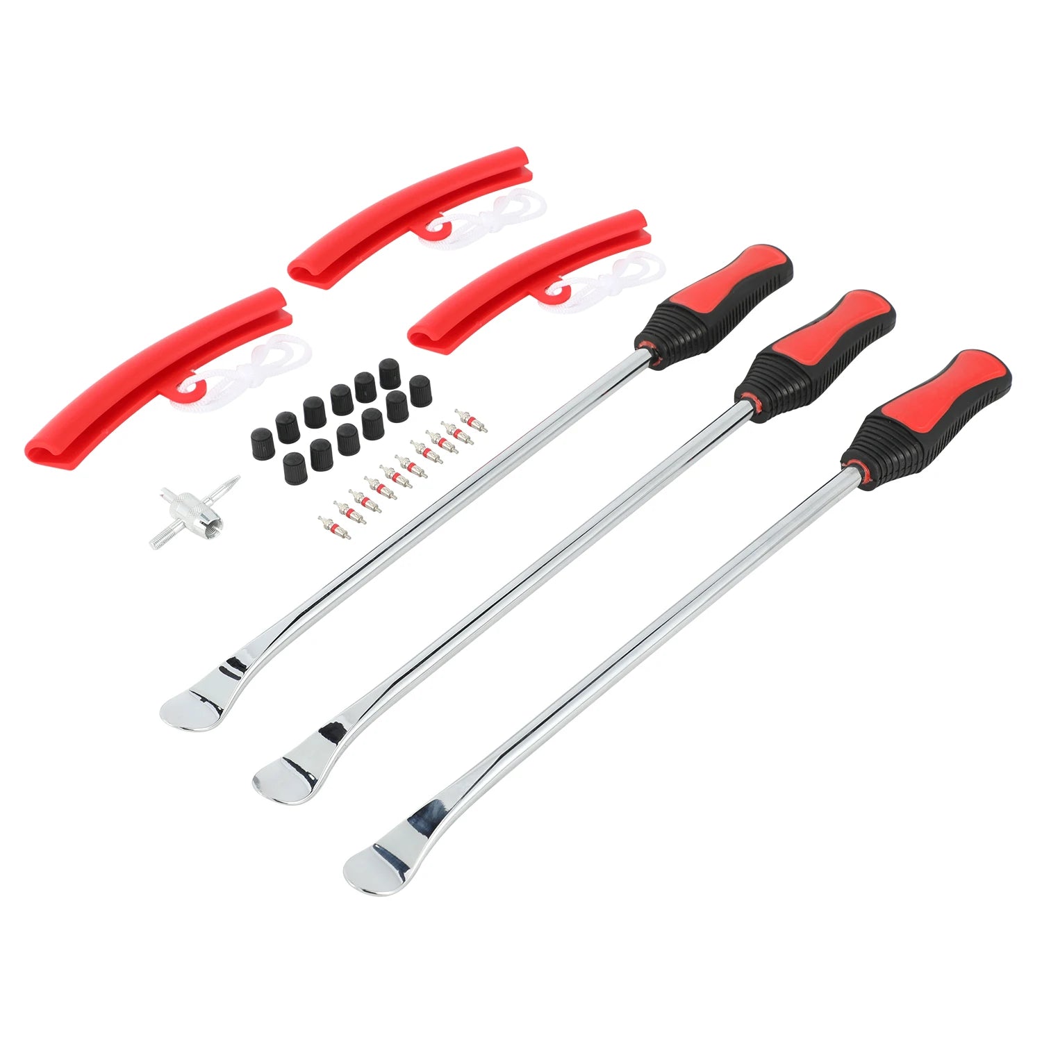 Motorcycle & Bicycle Tyre Changing Tool Set – Levers, Spoon, Protector, Valve Caps & Cores