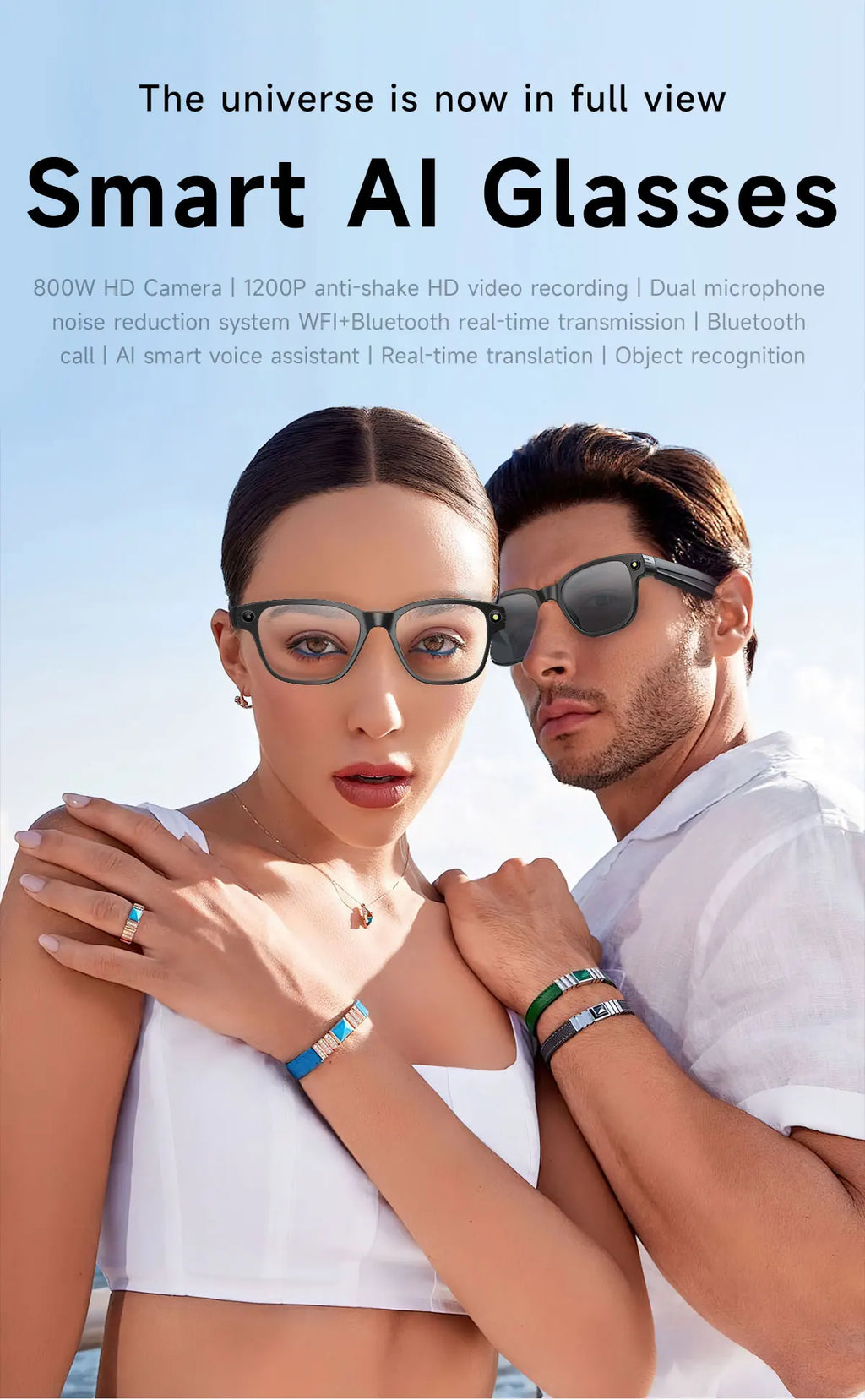 Smart Video Glasses Myopia Prescription Anti Shake Video Recording WIFI Bluetooth Transmission Object Recognition Smart Glasses