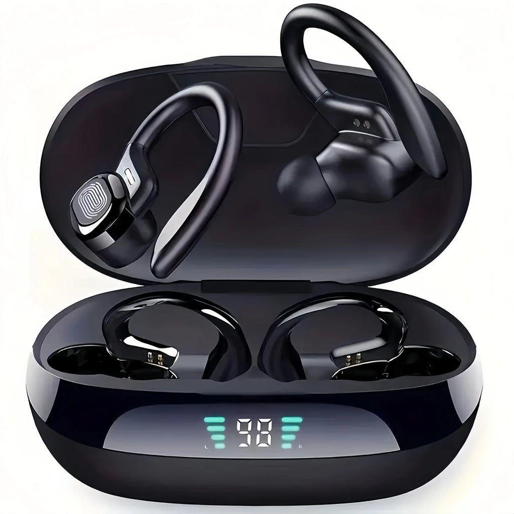 True Wireless Earbuds TWS – Sports Ear Clip Headphones with Mic & LED Display