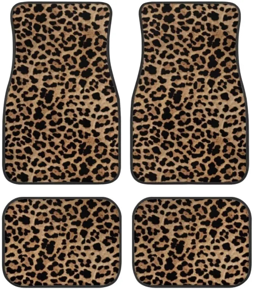 Leopard Print Car Floor Mats – 4-Piece All-Weather Universal Fit for SUVs, Limos & Trucks