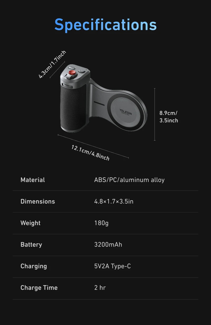TELESIN Phone Camera Grip for IPhone17 Pro / Pro Max  with Phone Case Remote Shutter Handheld Handheld Photography Accessories