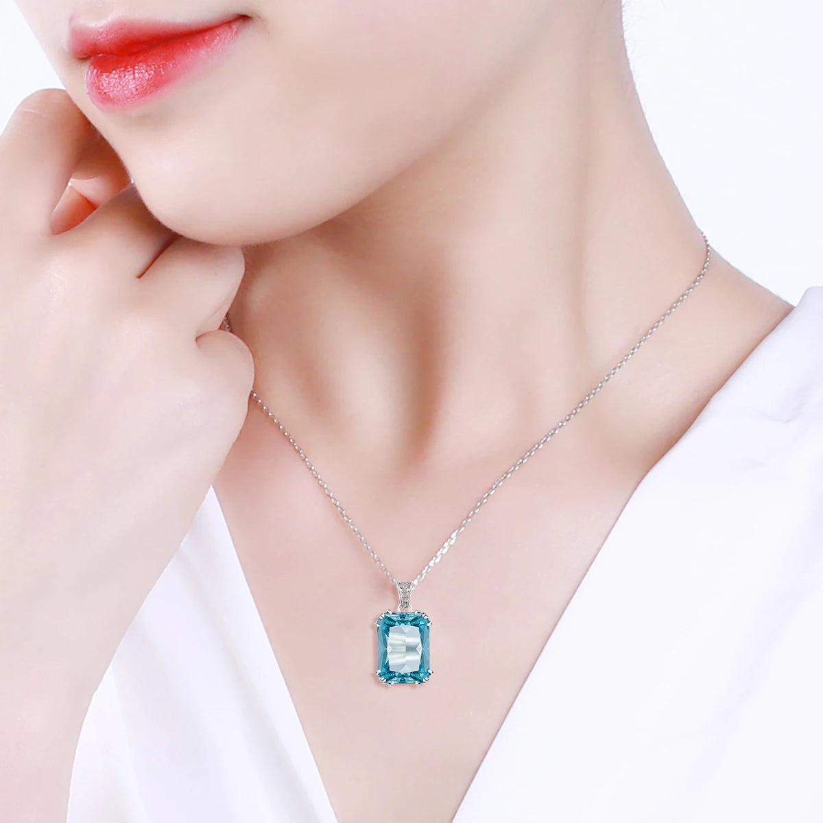 925 Sterling Silver Necklace For Women Luxury Aquamarine Gemstones Pendant Neck Chain Fine Jewelry Filigree Design
