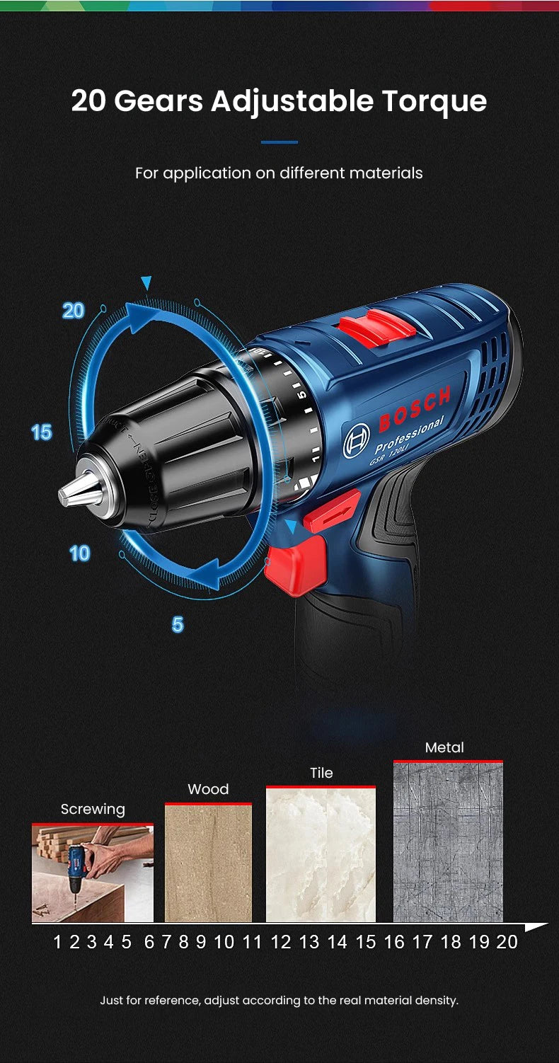 Bosch GSR120 Li 12V Cordless Screwdriver – 30Nm, 20-Level Torque