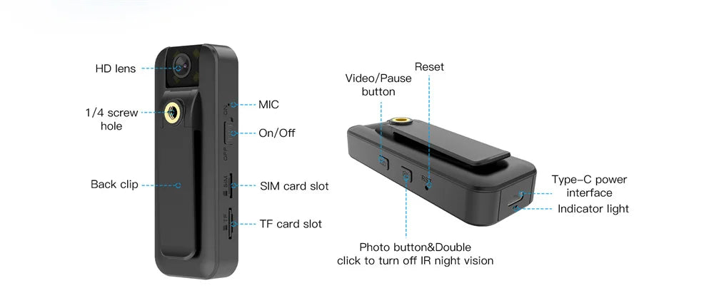 2025 4G Wireless Mini Camera 4K High Definition Phone Remote Video Recorder Worn Police Small Body Cam Night Vision DV Camcorder
