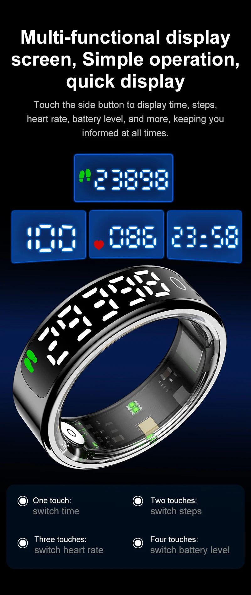 Smart Ring with Charging Case – Fitness Tracker, Sleep Monitor, Pedometer, IP68