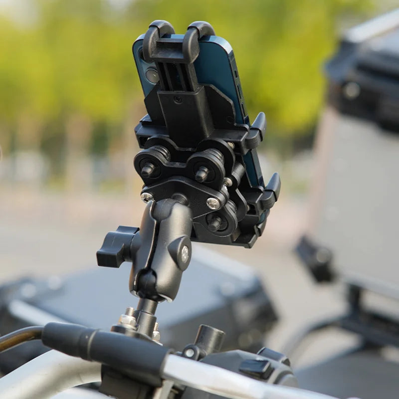 Motorcycle Electric Bike Mobile Phone Holder Aluminum Handlebar Bicycle Riding Bracket GPS Mount Phone Holder W/ Shock Absorber