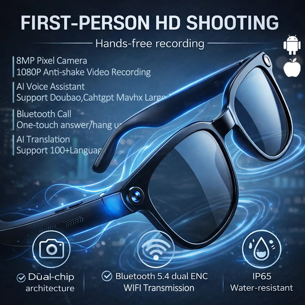 2026 Smart AI Glasses – 8MP HD Camera, 1080P Video, ChatGPT, IP65 Waterproof
