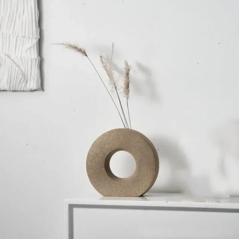 Nordic Ceramic Vase - Modern Matte Donut Centerpiece Decor