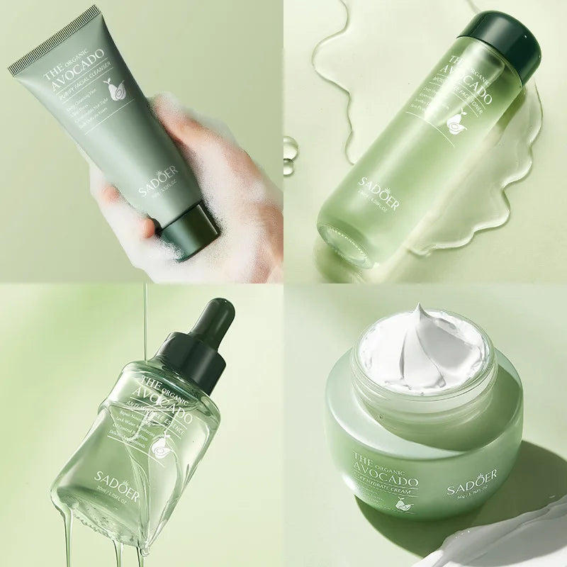 Avocado Skin Care Product Set, Six-Piece Set for Cleansing, Hydrating, and Moisturizing, Deeply Cleans Skin Impurities and Cosmetic Residue, Cleans Pores and Purifies the Skin. Reduces Fine Lines Around the Eyes, Provides Del