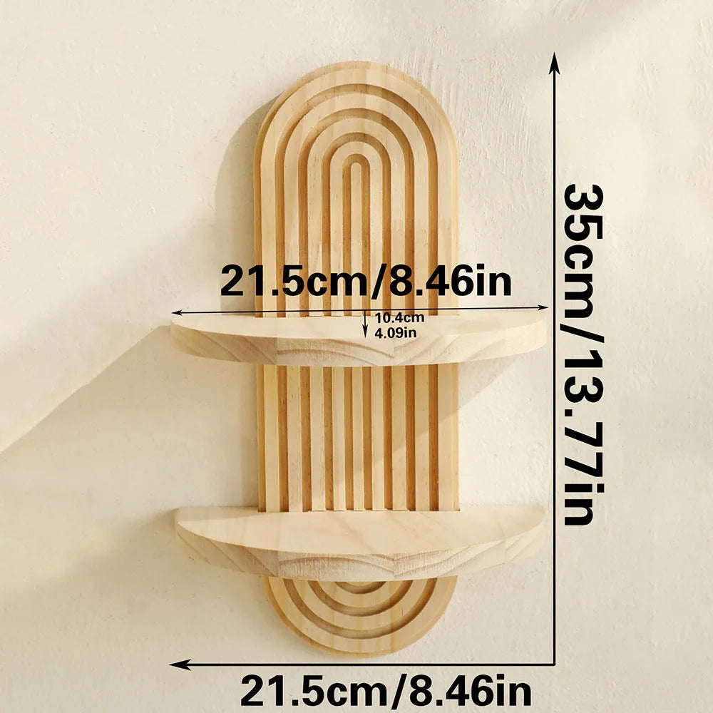 Boho Wooden Wall Mounted Shelves – Decorative Plant Display Shelves for Home