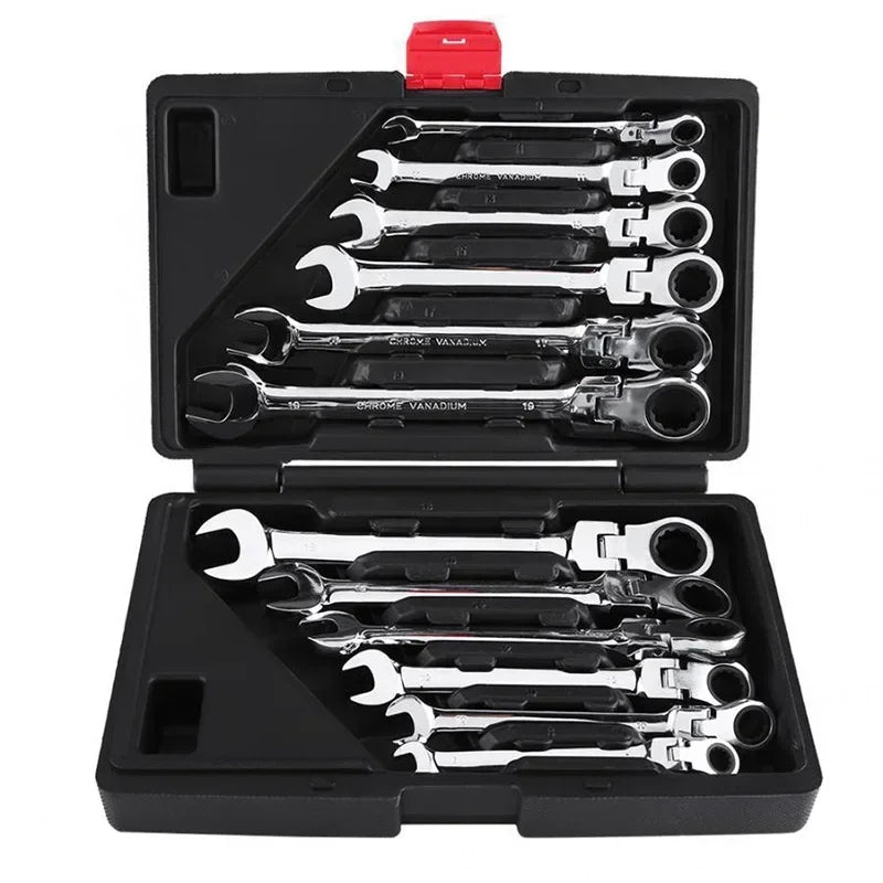 Flexible Ratcheting Combination Wrench Set,Key Wrench Ratchet Spanner Metric Hand Tool Sets,Car Repair Tools with Carrying Bag