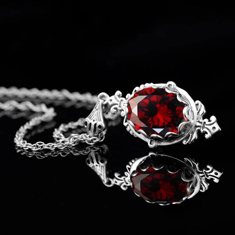 Hand Made Real 925 Sterling Silver Garnet Stone Necklace Pendant For Women Statement Vintage Fine Jewelry Mother Trendy Gifts