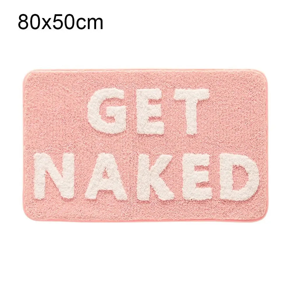 Pink and White Bath Mat Cute Non Slip Get Naked Bathroom Rugs Machine Washable Super Absorbent Floor Carpet Tub Shower Bedroom