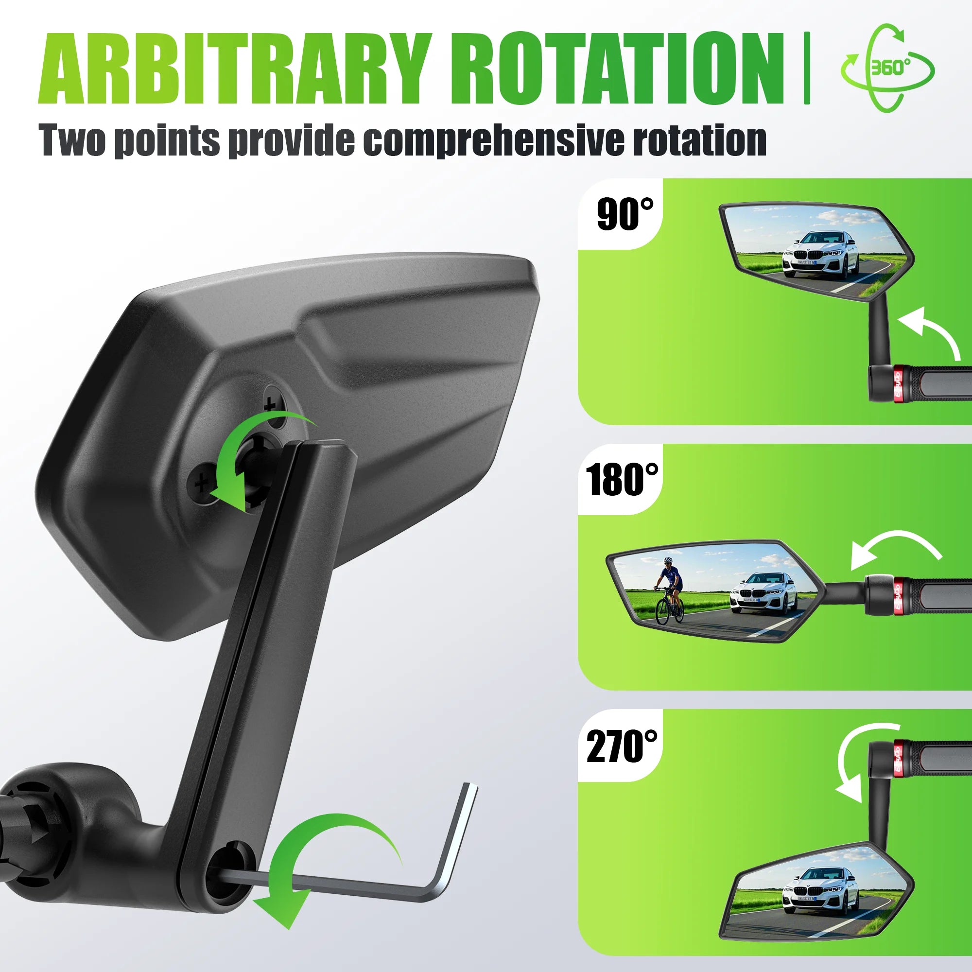 RBRL Bike Mirror Anti-shake Bicycle Side Mirror Durable 360 Rotatable Extended Rearview Mirrors for MTB Electric Bike