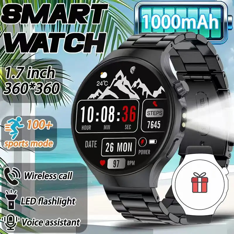 New Men's Smart Watch ,Health Monitor ,Bluetooth Call ,1000mAh Battery large battery,LED Flashlight ,100+Sport Mode Smart Watch