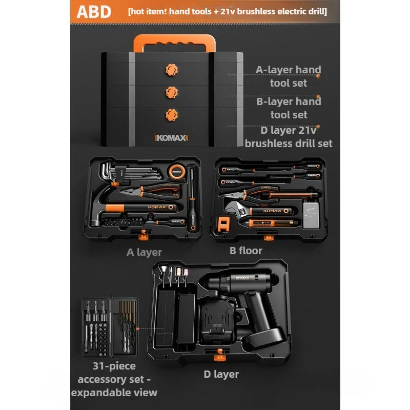 Household Toolbox Set Multi-functional Hand Tool Sets Portable Hardware Woodworking Electrician Toolkit Vehicle Repair Tools