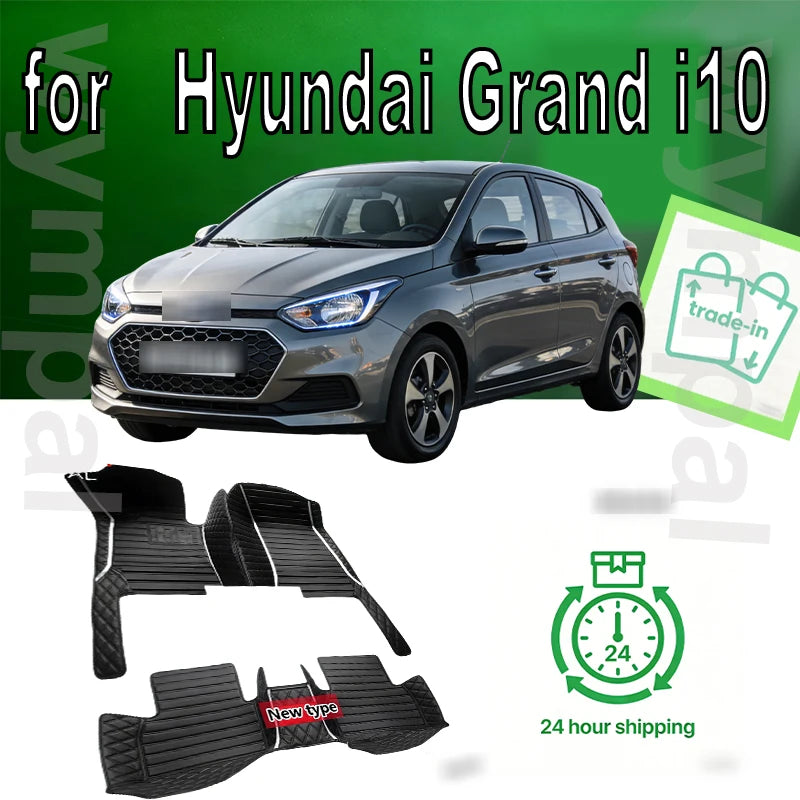 Custom Luxury Leather Car Floor Mats for Hyundai Grand i10 2020-2023 – Full Coverage