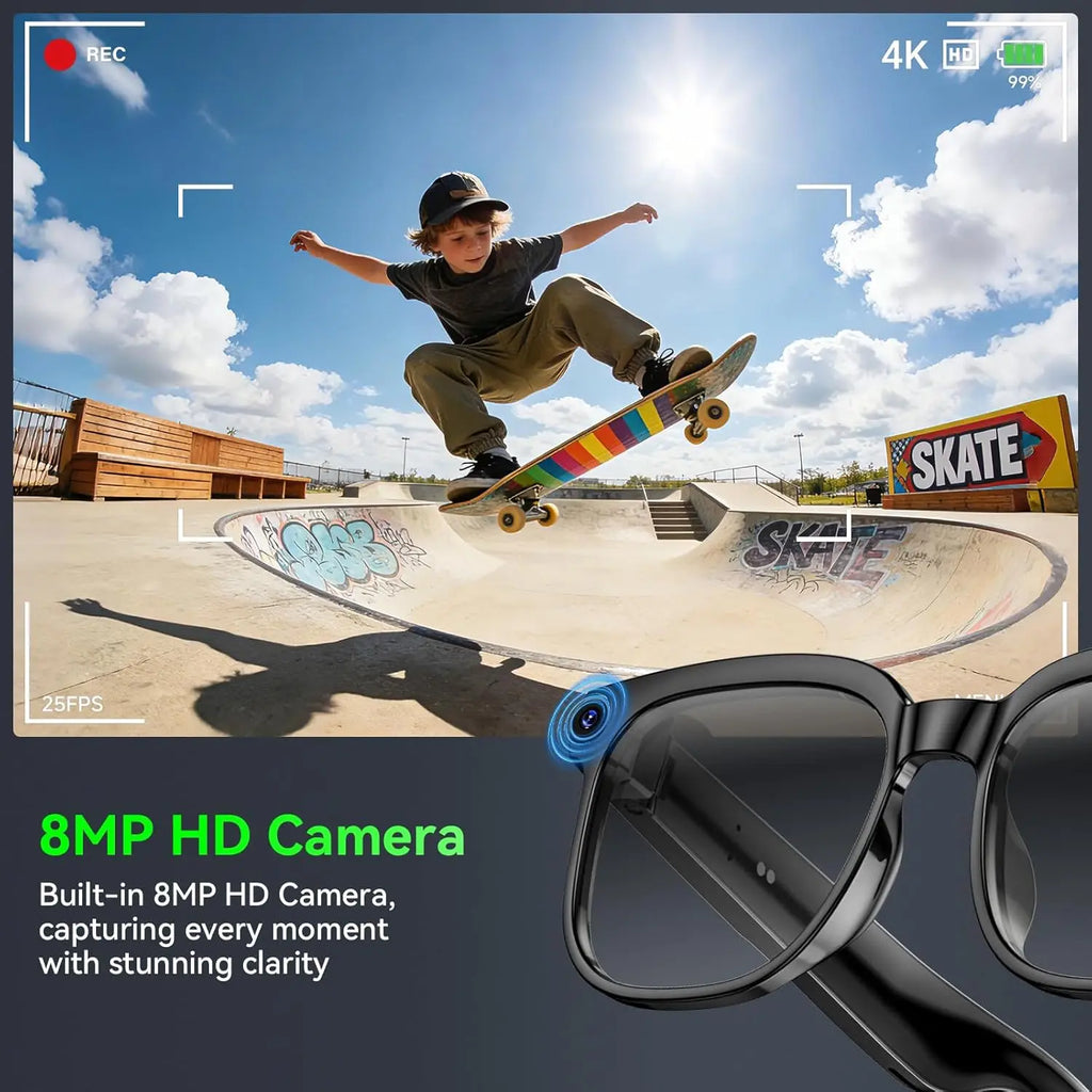 GUHUAVMI M02S Smart Camera Glasses – 800W 8MP HD, 1080P Video, WiFi 5G/4G, Bluetooth 5.3, ChatGPT, AI Translator, IP65