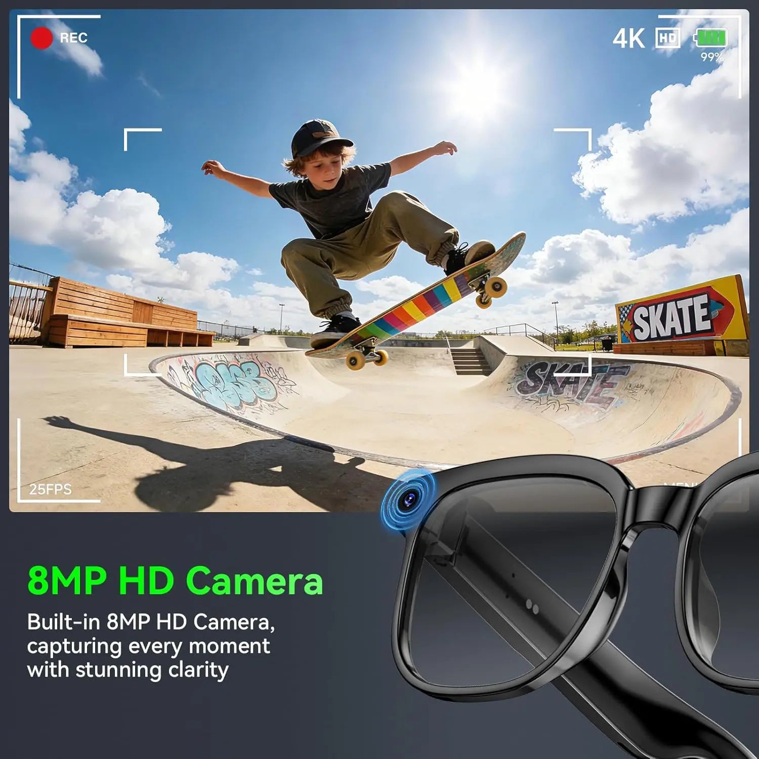 GUHUAVMI M02S Smart Camera Glasses – 800W 8MP HD, 1080P Video, WiFi 5G/4G, Bluetooth 5.3, ChatGPT, AI Translator, IP65