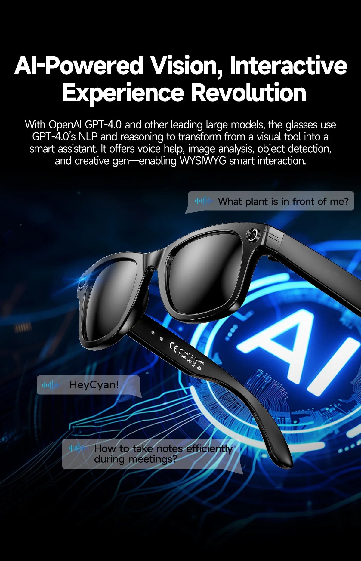 AI Smart Glasses with 8MP Camera – WiFi 5G/4G, Bluetooth, Voice Assistant, Music & Video | Men & Women