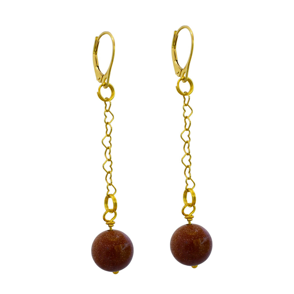 Brown Goldstone and Yellow Gold Vermeil Earrings, Heart Chain Earrings, Bloom Collection  | by nlanlaVictory-4