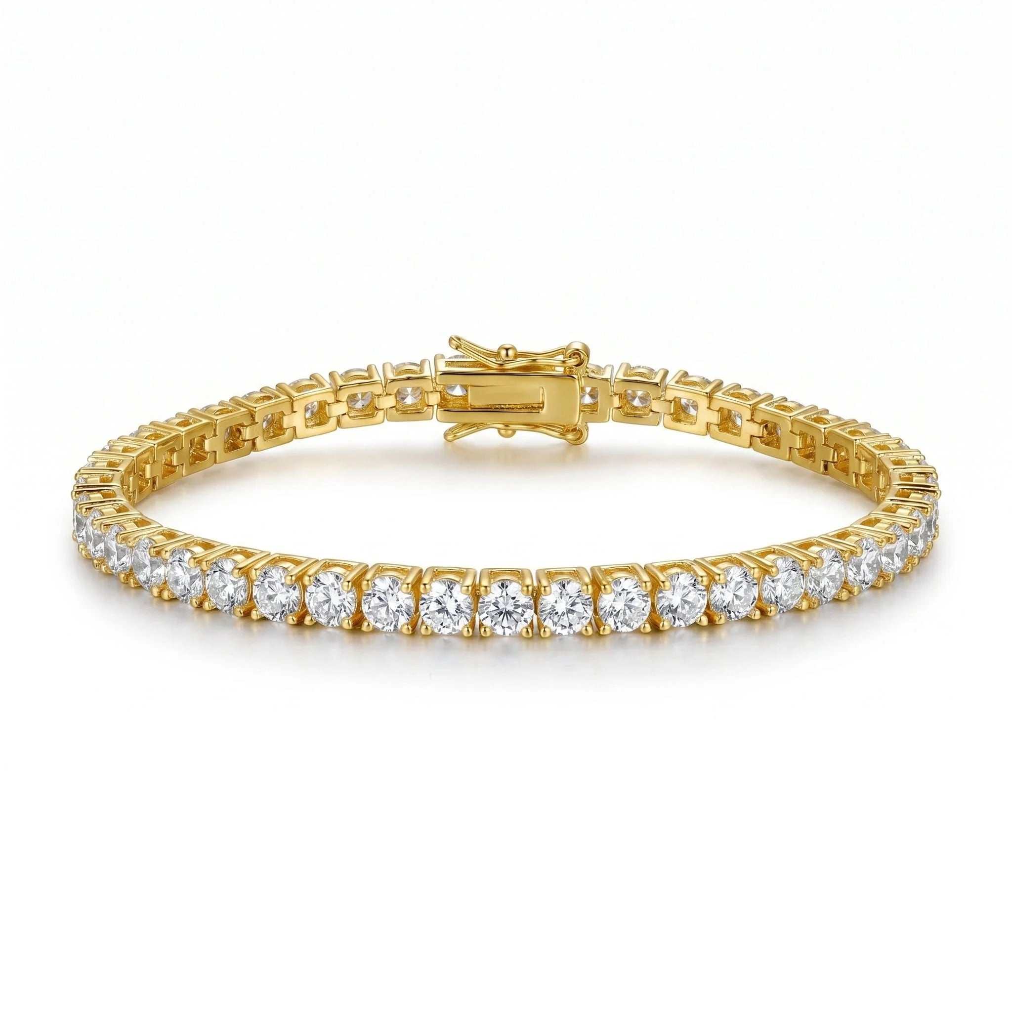 Gold plated 8 inch tennis bracelet with cubic zirconia stones