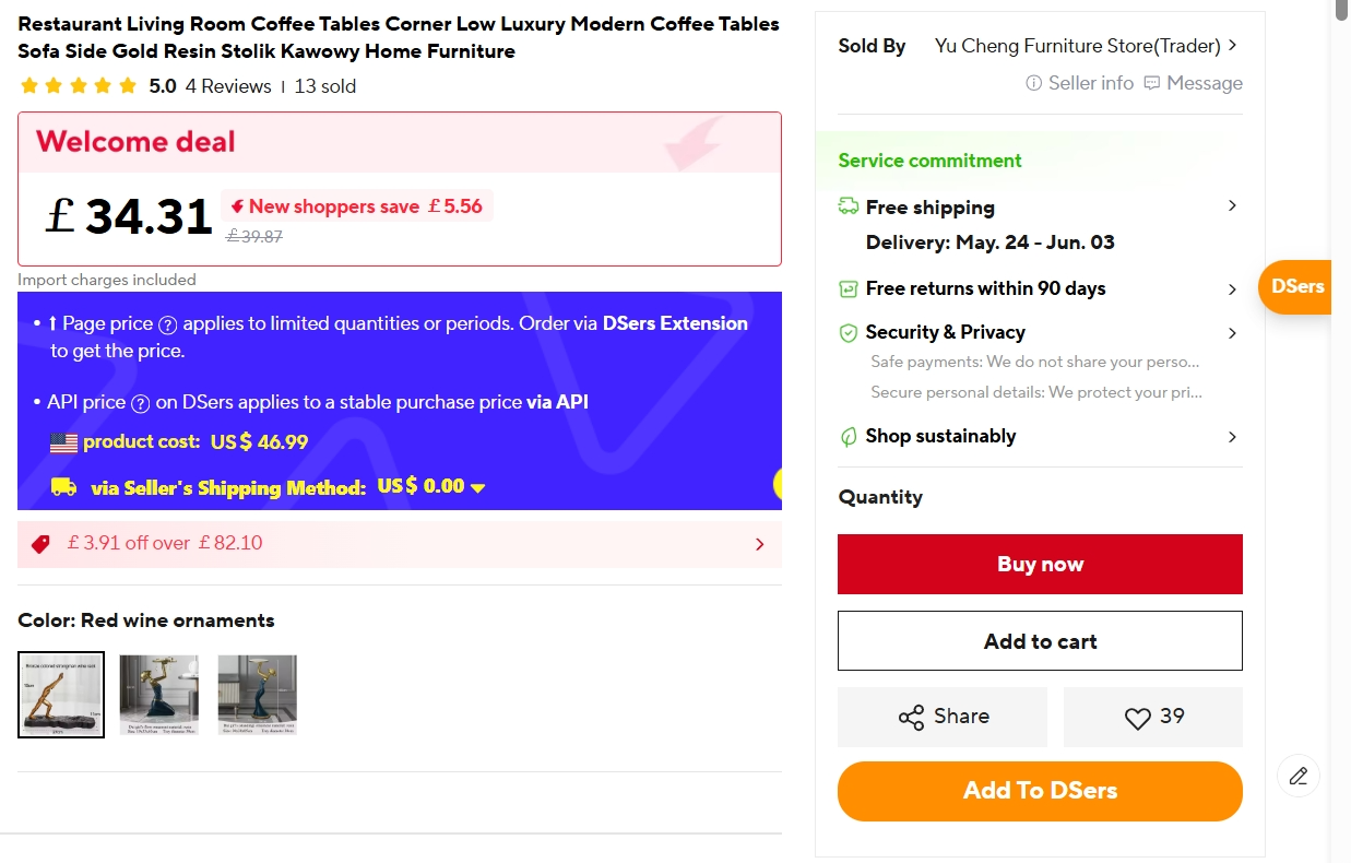 Luxury Gold Resin Coffee Table – Modern Sofa Side Table for Living Room